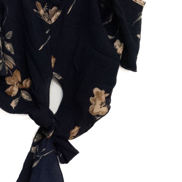 Windsor Teens Floral Knot Hem Sleeveless Top V-Neck Navy & Brown Size M - Picture 4 of 8